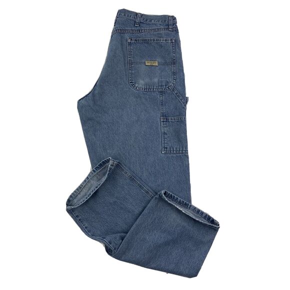 Wrangler Jeans Men 36x34 Blue Distressed Carpenter Loose VTG Denim American Work - Picture 1 of 16